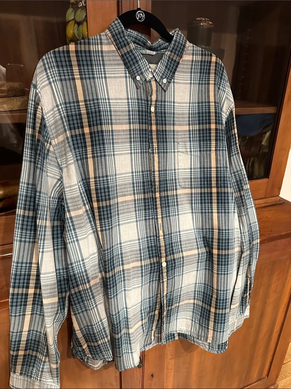 Life After Denim Teal and Tan Plaid Button-Down Shirt